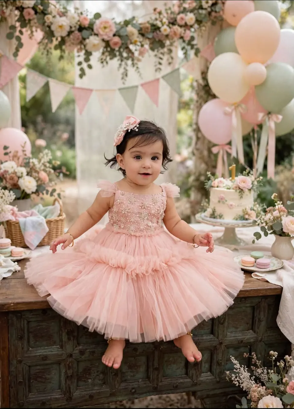 Blush Blossom Dress: Embellished bodice + tiered tulle dress