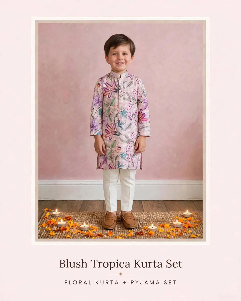 Blush Tropica Kurta Set: Floral Kurta + Pyjama Set