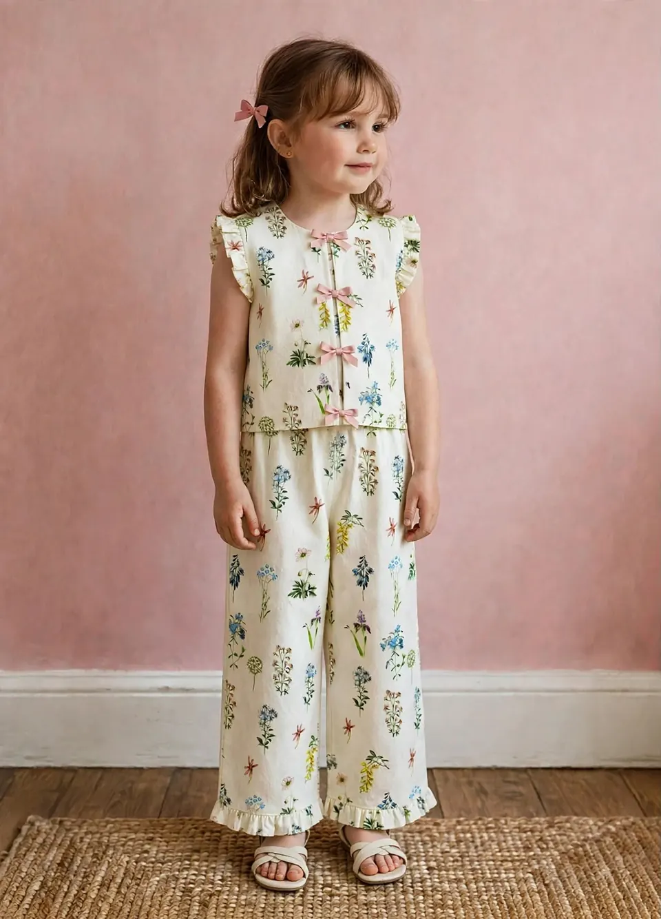 Botanical Garden Bow Set: Bow-front top + frill-hem pants