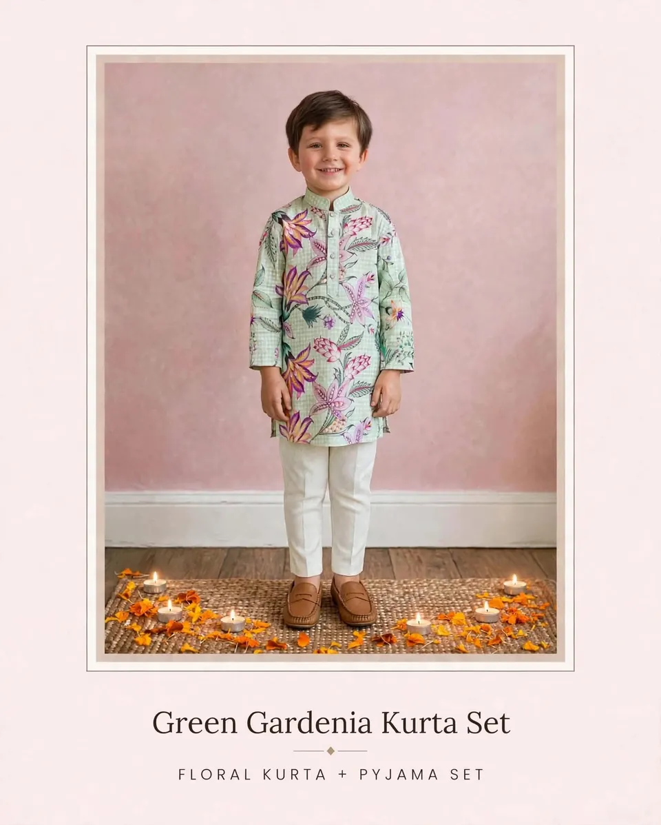 Green Gardenia Kurta Set: Green Gardenia Kurta Set