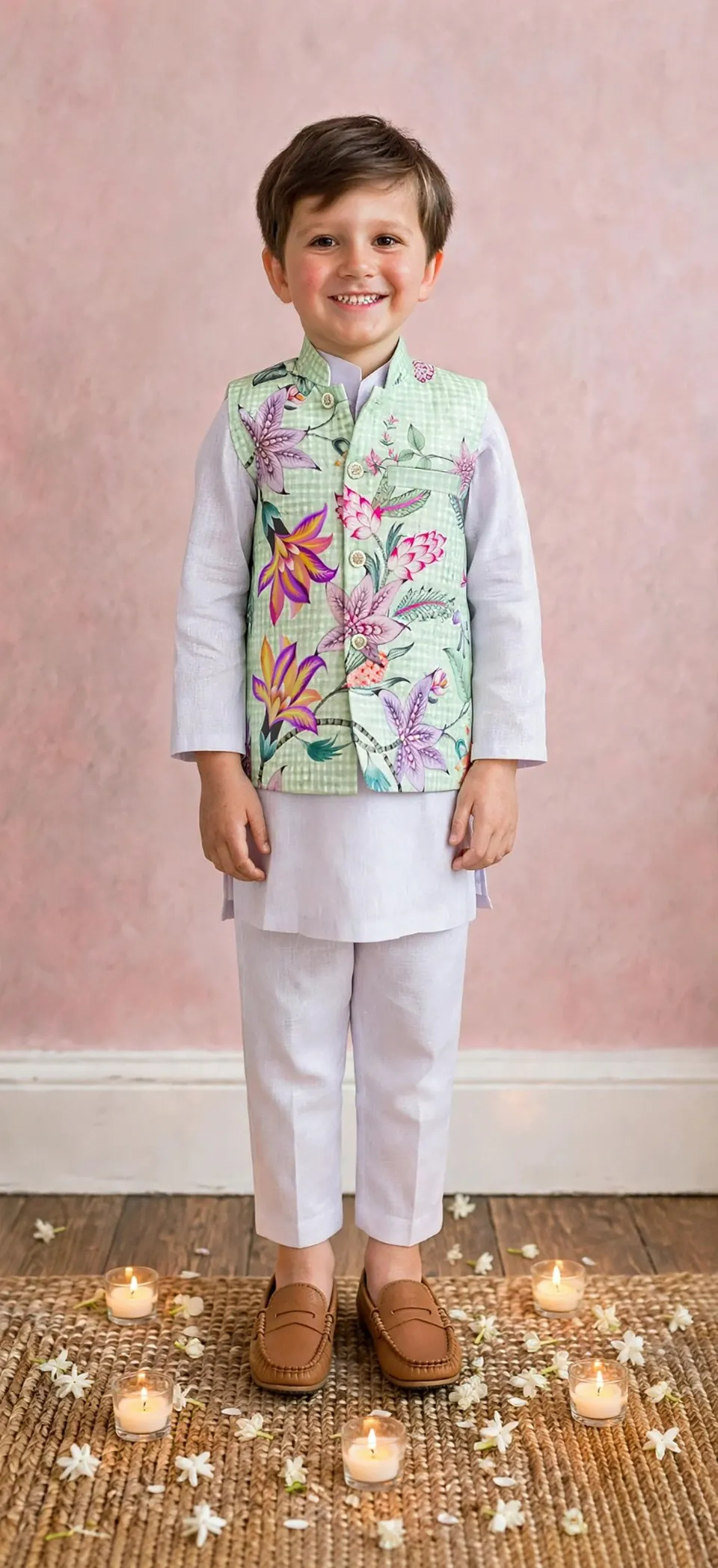 Lilac Bloom Bandi Set: Kurta pyjama + bandi jacket