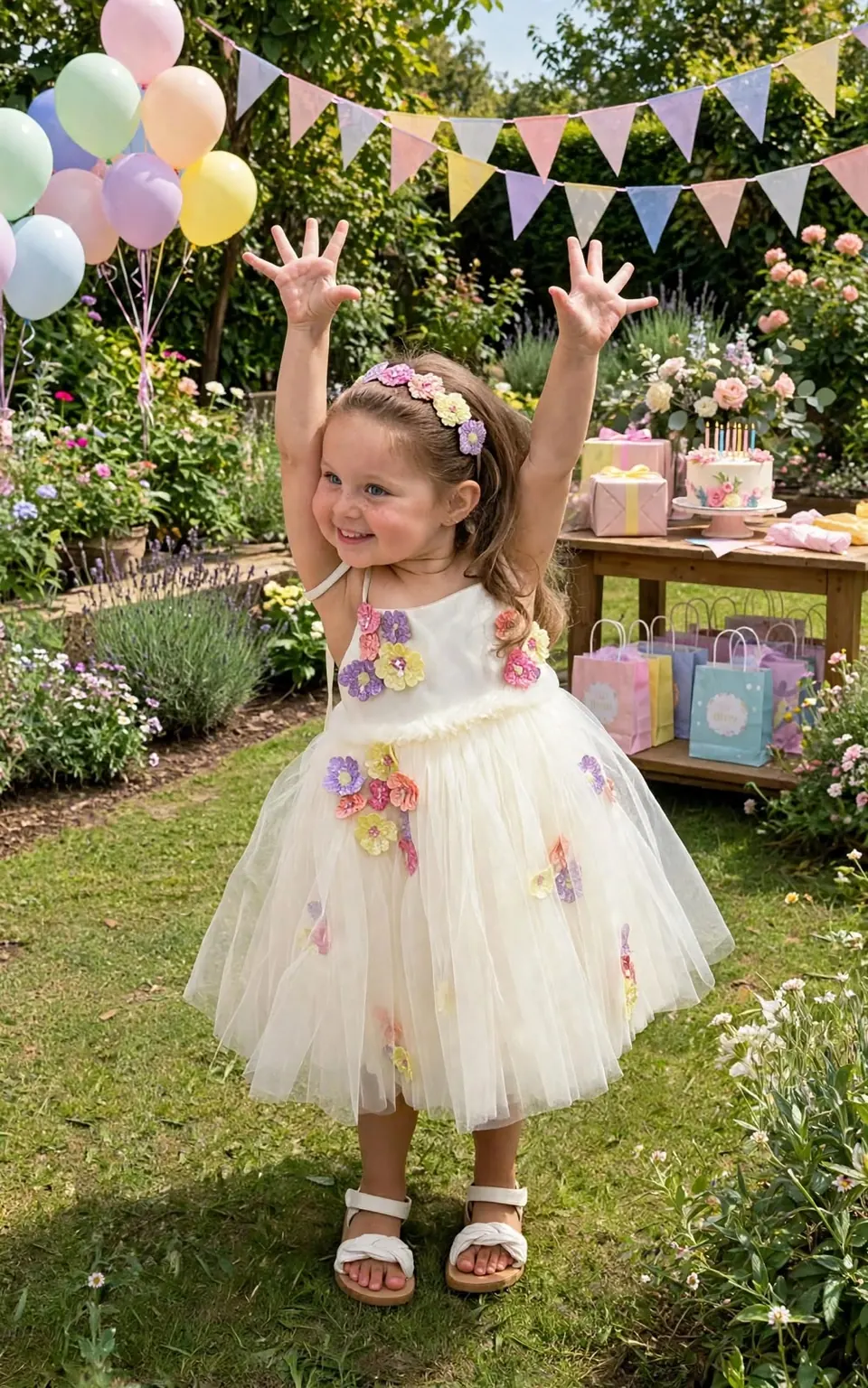 Little Bloom Dress: Strappy tulle dress with appliqué flowers