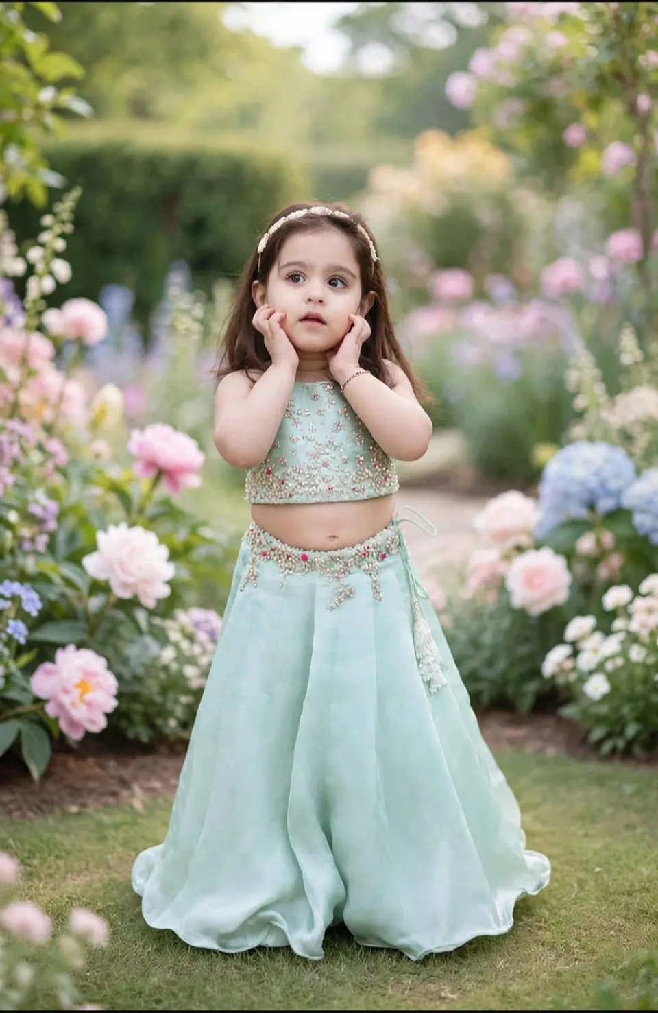 Little girl in the Mint Blossom Lehnga