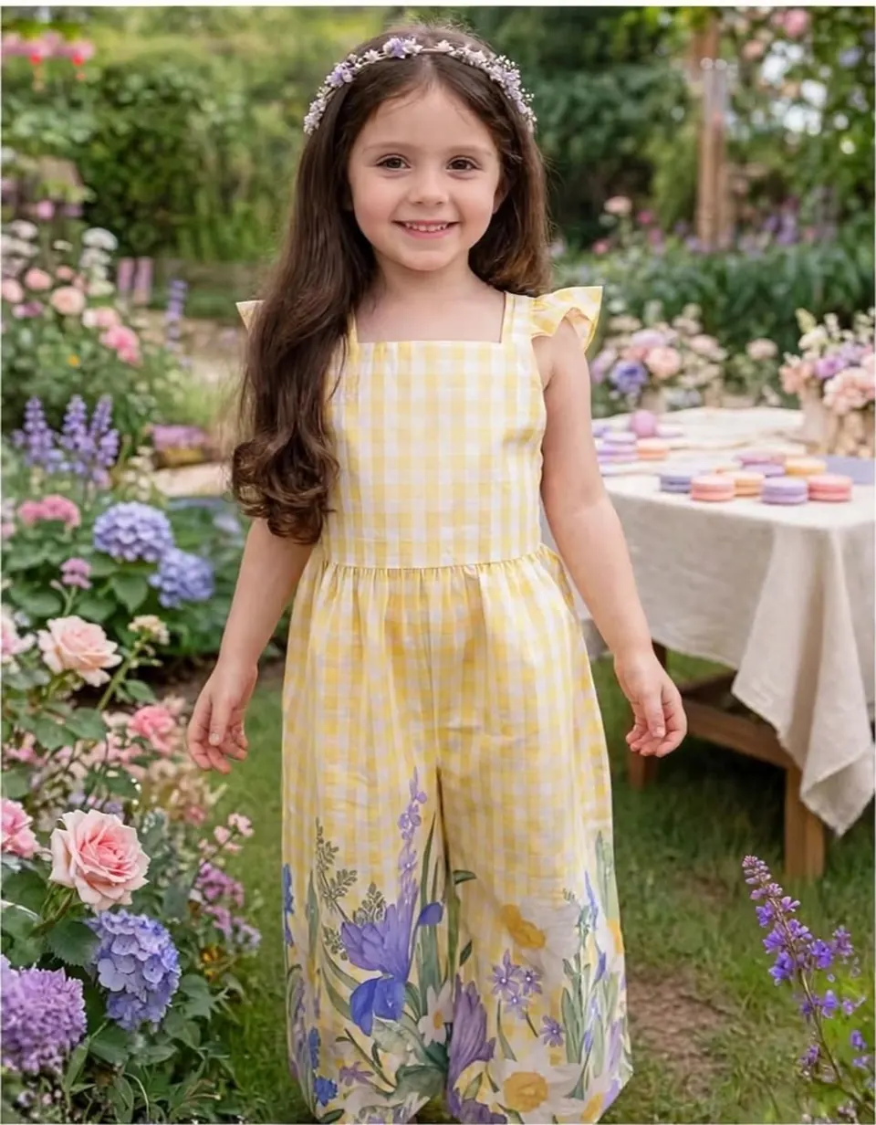 Sunny Meadow Jumpsuit: Flutter-sleeve gingham jumpsuit